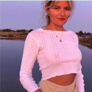 Pretties Venice 3/4 sleeve cropped pointelle boatneck naby tee